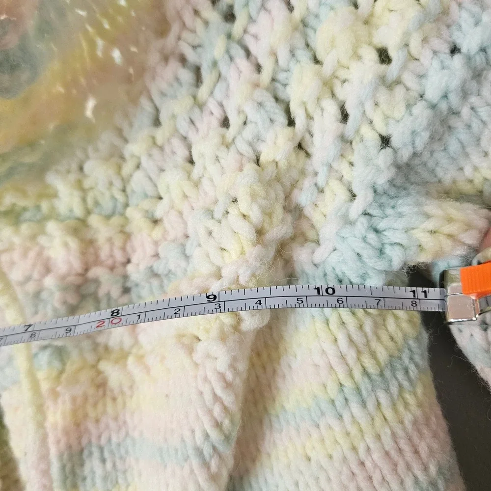 Handmade Pastel Striped Chunky Knit Hooded Baby Toddler Cardigan Sweater